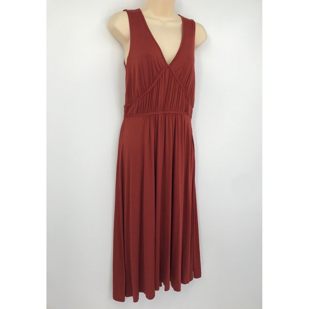 Boden Elina Midi Sleeveless Jersey V-Neck Dress Rust 4 Regular - Picture 2 of 8